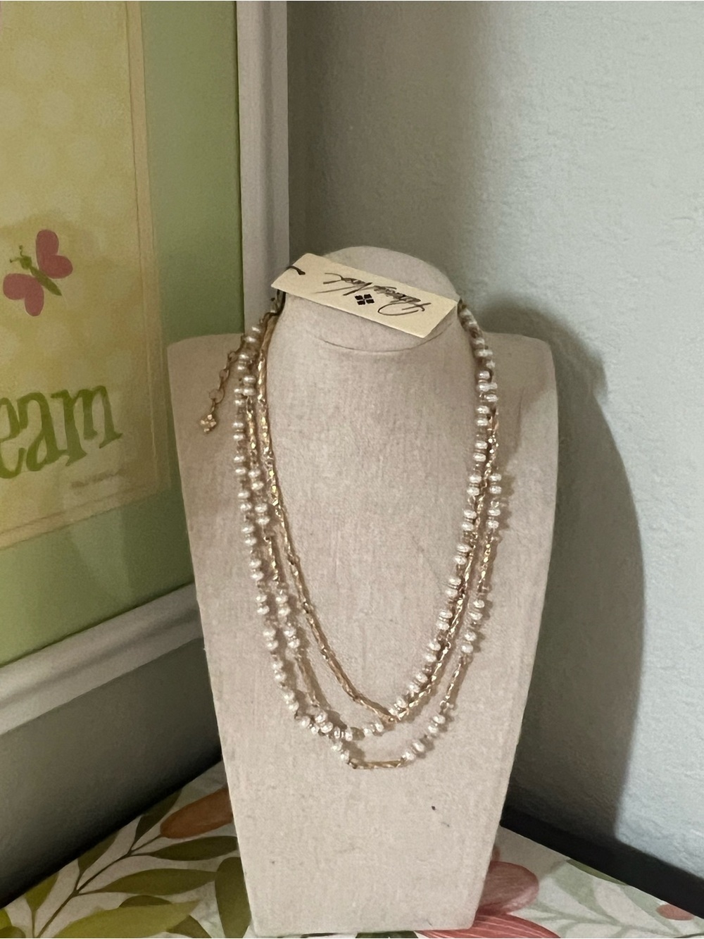 NWT Patricia Nash Pearl and worn Gold Multi-Strand Necklace #PNNK